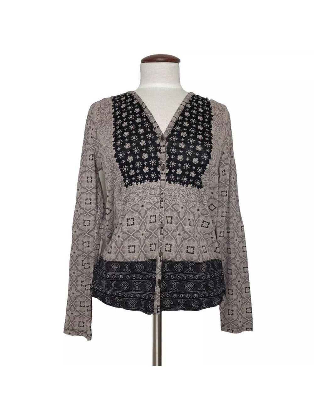Lucky Brand Mix Print Button Down Cardigan Long Sleeve Womens Size M Viscose